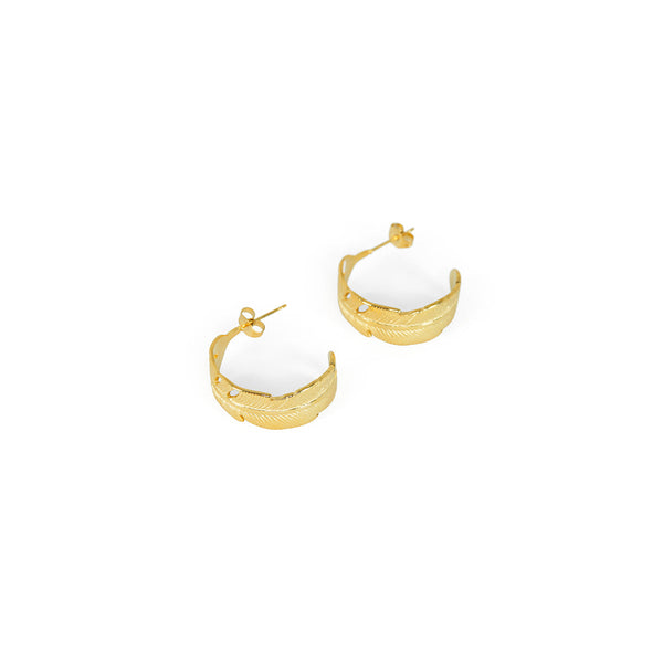 Brincos de Argola com Plumas em Ouro