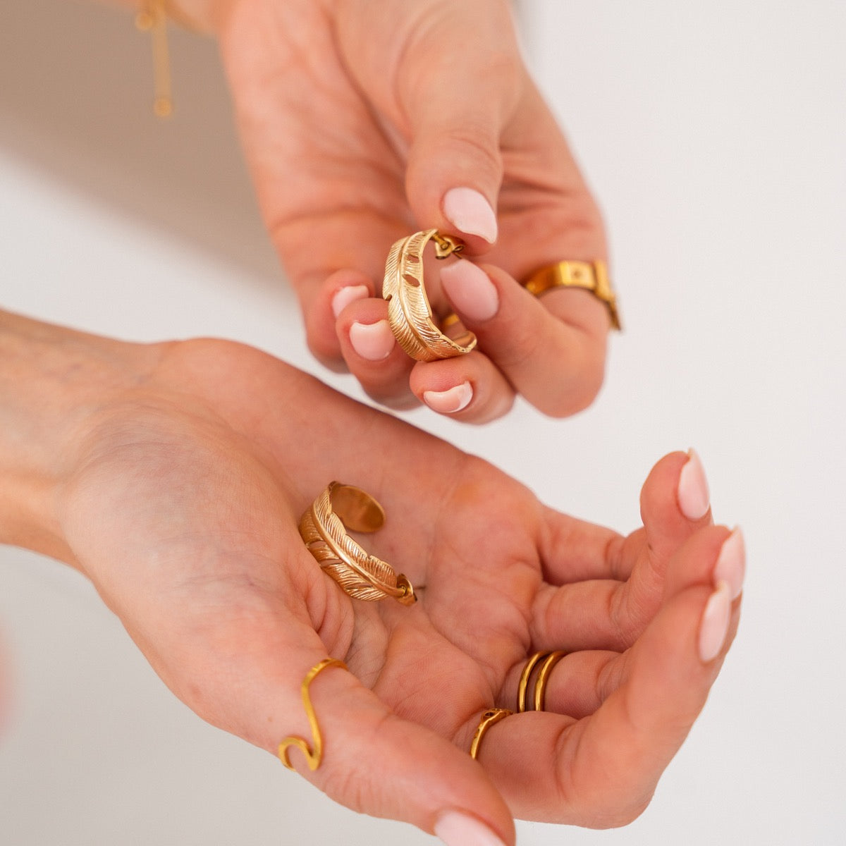 Brincos de Argola com Plumas em Ouro